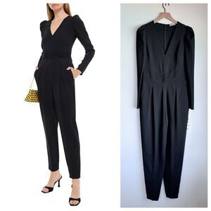 NWT RED Valentino Bow Detail  Stretch Crepe Long Sleeve Tuxedo Jumpsuit in Black